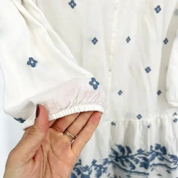 Madewell White and Blue Jacquard Peasant Dress Women's Medium - Picture 6 of 7